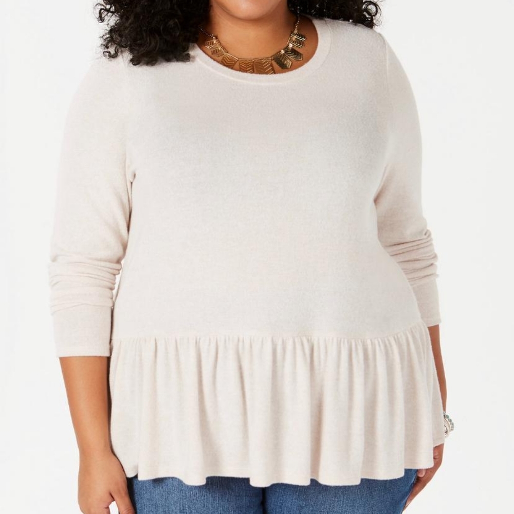 Soprano Plus Size Flounce-Bottom Sweater Long